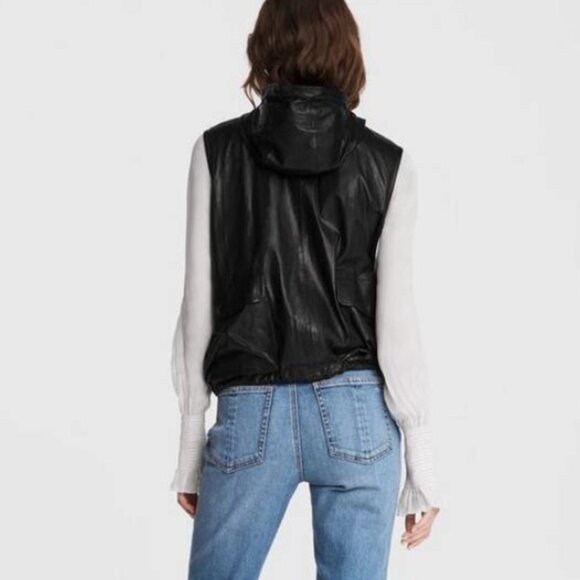 Rag & Bone | Hooded Lamb Leather Trail Vest Utility Cargo Biker Black Size XS - Picture 14 of 15